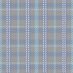 seamless plaid pattern soft grey background accented with diagonal and vertical stripes in blue, light blue, and pale pink. Modern yet cozy textile look, ideal for casual winter fashion home textile.
