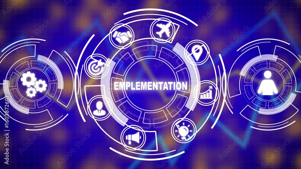Poster implementation, concept. business, technology, internet and networking concept. abstract business gr