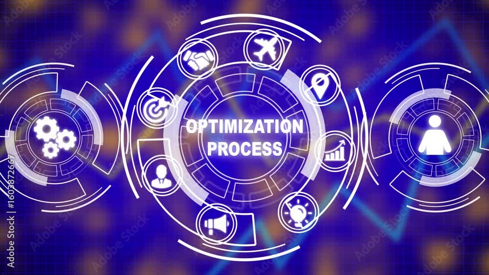 Poster optimization software technology process system business concept. business, technology, internet and