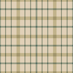 seamless plaid design blends beige tones with cool green, and light green crosshatch lines. The pattern creates a comforting, rustic feel suitable for autumn-inspired clothing, cozy interior.