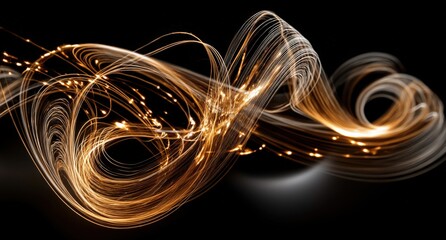 A detailed close up view of a bright yellow swirl against a black background