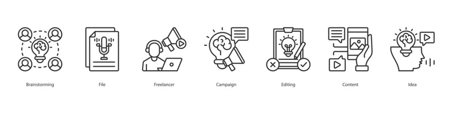 Creative Freelance Workflow banner web icon set vector illustration concept with icon of brainstorming, file, freelancer, campaign, editing, content, idea
