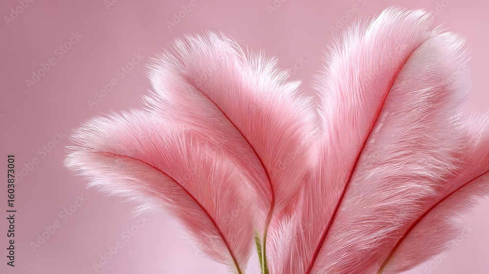 Poster pink feathers with a pink background. the feathers are arranged in a way that they look like they ar