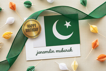 Celebrate a special birthday with festive Pakistani pride, featuring the national flag and warm greetings for an unforgettable occasion.