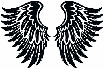 Obraz premium Black Feathered Angel Wings Vector – Symmetrical Wing Tattoo Design