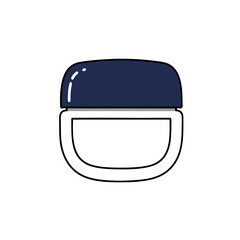 Cream jar with blue lid in minimal flat design  