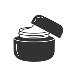 Skincare cream jar with open lid in minimalistic design  