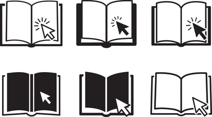 Collection of open books with cursor click silhouette