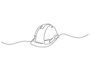 Continuous one line drawing of engineer safety helmet. One line drawing illustration of contractor hat. Engineer tool concept single line. Editable outline