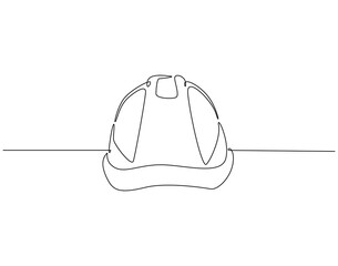 Continuous one line drawing of engineer safety helmet. One line drawing illustration of contractor hat. Engineer tool concept single line. Editable outline