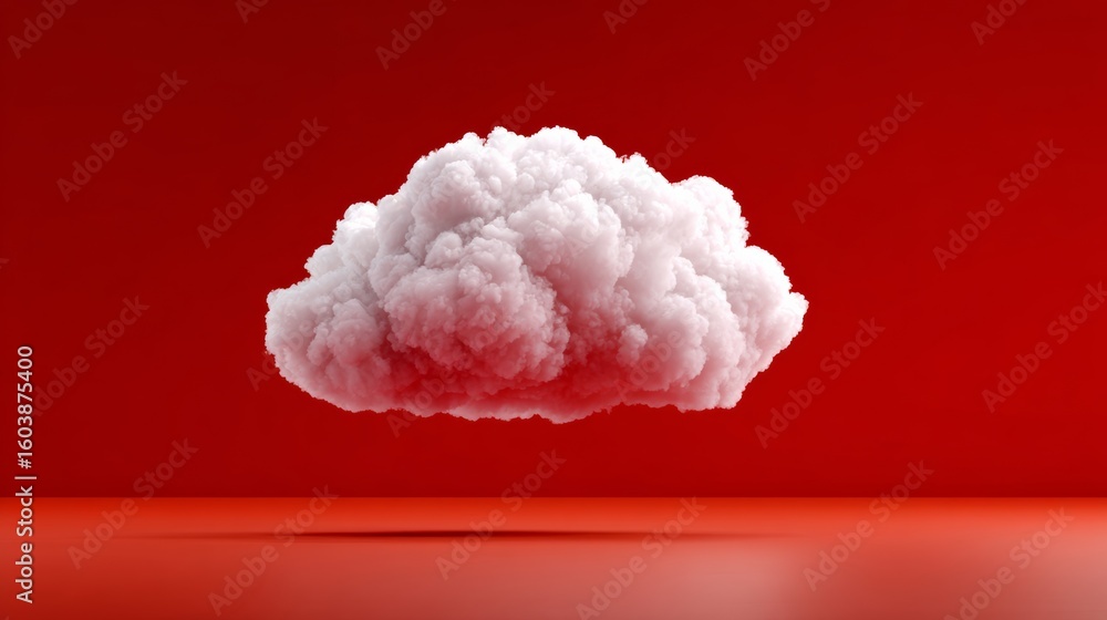 Poster white cloud floating above a red background. the cloud is the main focus of the image, and it is flo