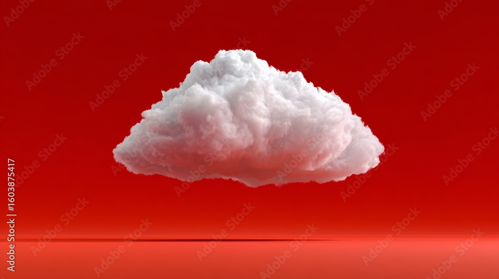 Poster white cloud floating above a red background. the cloud is the main focus of the image, and it create