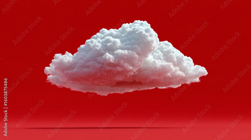 Poster white cloud floating above a red background. the cloud is the main focus of the image, and it create