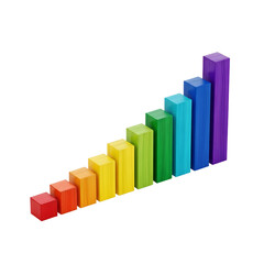 Fototapeta premium Colorful wooden blocks arranged in ascending bar graph pattern isolated on a transparent background png, cut out, clipping path, social media, Advertisement, high quality, HD photo, close up, web.