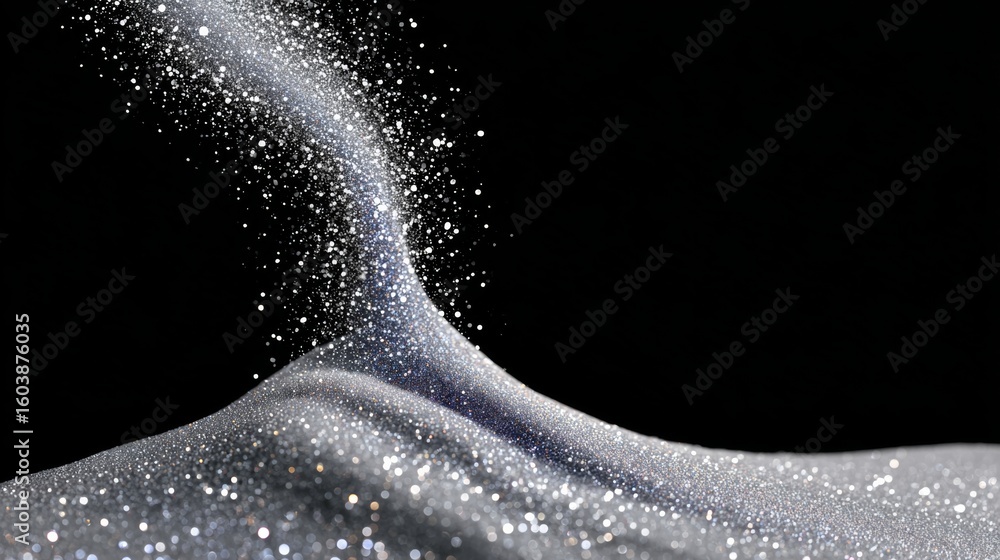 Poster black background with a white object that is shaped like a body. the object is covered in glitter an
