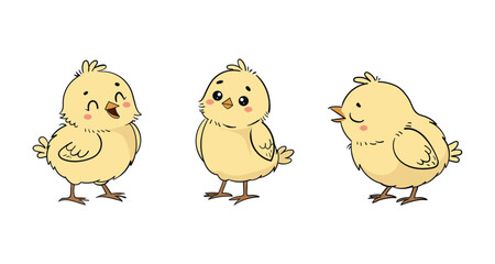 Cute Yellow Chicks Set different emotions Cartoon Character Illustration