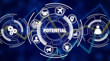 Coach motivate to personal development. Personal and career growth. Potential and motivation concepts. Abstract business graph technology symbols on a blue background. - Powered by Adobe