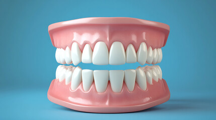 Obraz premium Healthy human teeth and gums dental model on blue background