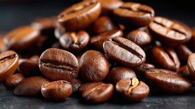 Aromatic Coffee Beans: A close-up image showcases a rich cluster of roasted coffee beans, their textures and subtle color variations reflecting the artisan and quality.