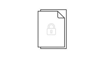 Locked document icon in minimal black and white line style