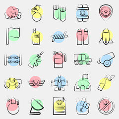 Icon set of war. Military and war elements. Icon in color spot style.
