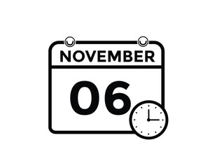6 November, calendar date icon. 6 November Calendar Date for Deadlines or Appointment. Day, month. vector illustration.

