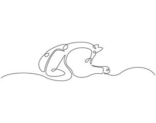 Continuous one line drawing of roasted chicken. One line drawing illustration of whole chicken roasted. Poultry concept single line. Editable outline