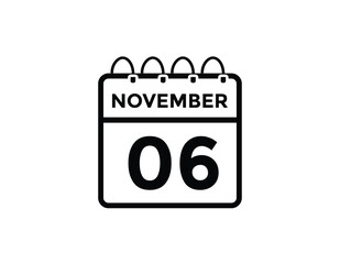 6 November, calendar date icon. 6 November Calendar Date for Deadlines or Appointment. Day, month. vector illustration.
