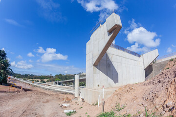Road Construction Foundation Highway Bridge Extension Flyover Halfway Countryside