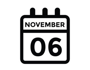 6 November, calendar date icon. 6 November Calendar Date for Deadlines or Appointment. Day, month. vector illustration.
