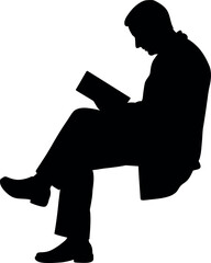 Silhouette of man reading book isolated on white