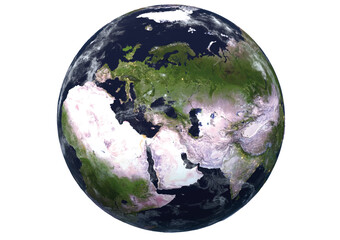 Photorealistic vector earth close-up Euro continent created by 3D modeling as daytime no night light and normal color more high resolution version.