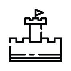 A line drawing depicts a castle with a single tower crenellations and a flag on top