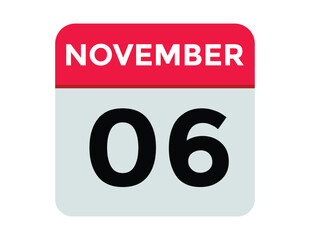 6 November, calendar date icon. 6 November Calendar Date for Deadlines or Appointment. Day, month. vector illustration.
