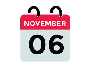 6 November, calendar date icon. 6 November Calendar Date for Deadlines or Appointment. Day, month. vector illustration.
