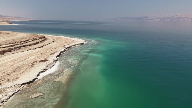 Aerial view over the Dead Sea in southern Israel During summer