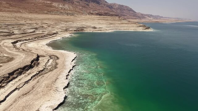 Aerial view over the Dead Sea in southern Israel During summer
