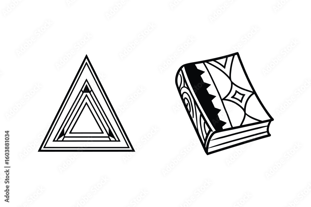 Poster geometric triangle and patterned book open book
