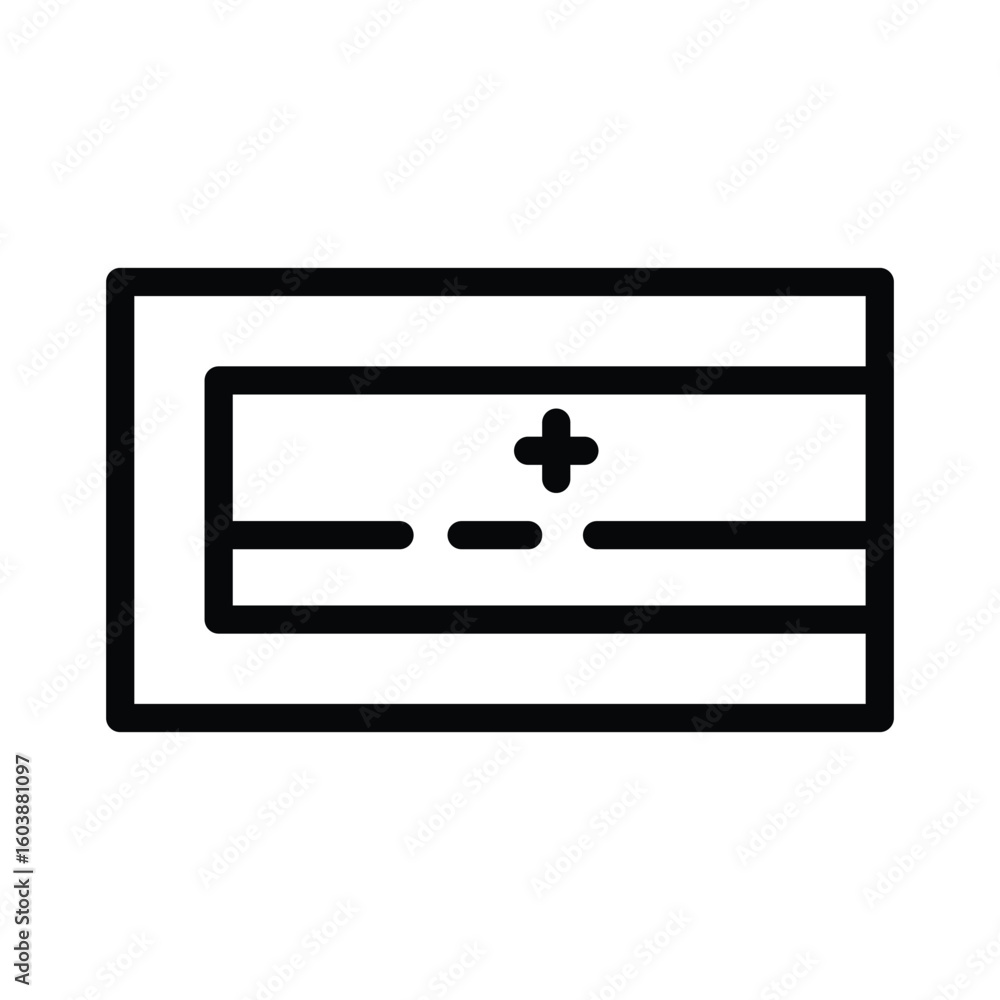 Poster a simple blackoutlined rectangular medical id card icon with a cross and a line on it