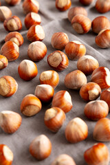 Organic Raw Hazelnuts, side view.