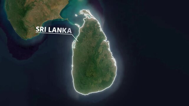 Zoom from Earth to Sri Lanka. Glow outline map animation satellite view with highlighted country borders. Cinematic documentary 3d world map animation highlights aerial views, and travel. 4k