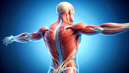 Anatomy of Human Back Muscles with Shoulder Stretching