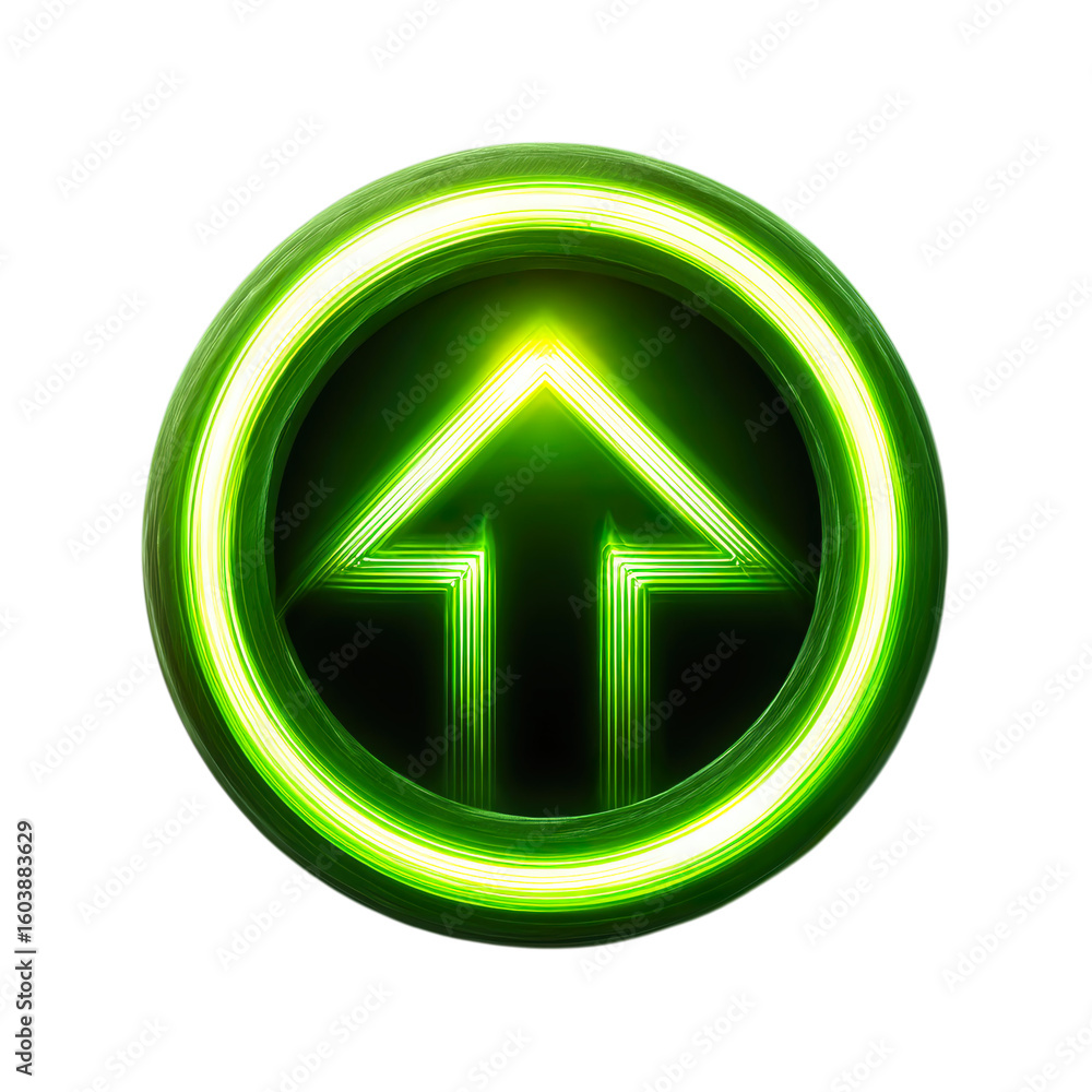 Poster a vibrant green arrow icon with a glowing circular border, symbolizing progress and upward movement.