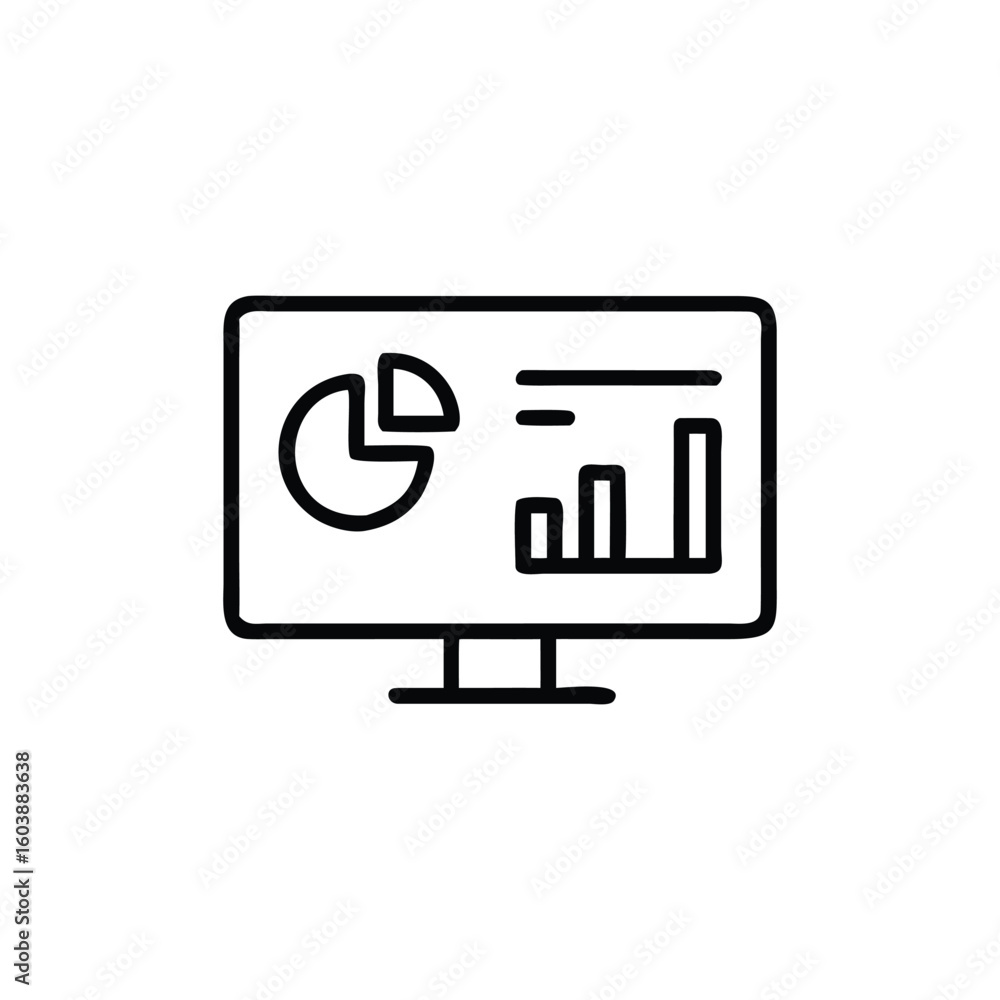 Poster minimalist vector illustration of a dashboard display on a monitor. perfect for web apps, data manag