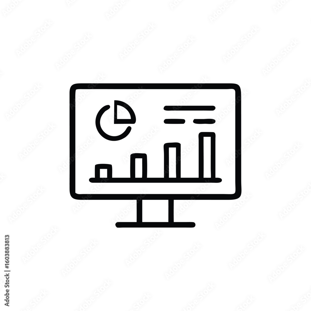 Poster silhouette vector icon showing a computer screen with a web dashboard layout. ideal for analytics to