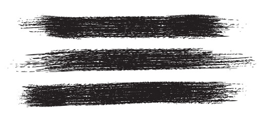 Set of black grunge brush stroke banners with a rough paint texture, perfect for vintage border designs or artistic photo frames