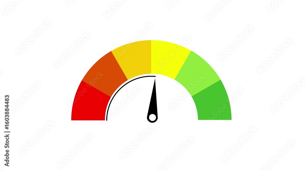Poster 3d speedometer with arrow scale gauge indicating a high level or danger zone, represented by the red