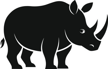 Detailed Black Silhouette Rhinoceros Icon Vector Graphic