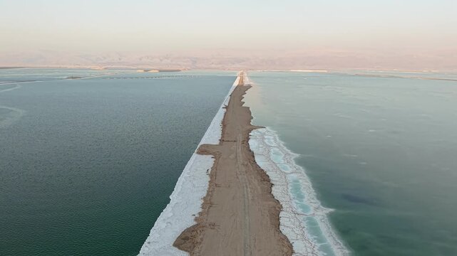 Aerial view over the Dead Sea in southern Israel During summer