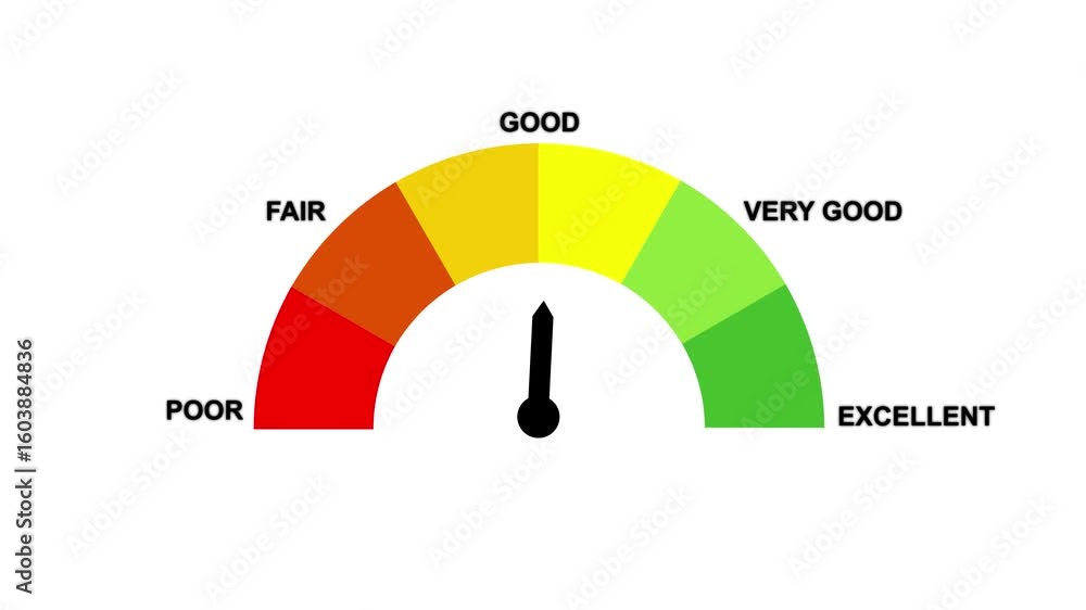 Poster good credit score rating scale animation screen background credit score rating moving needle animati
